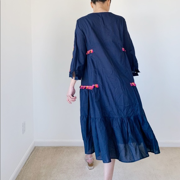 LAST PIECE - Embroidered tassel cotton linen dress - Picture 4 of 8